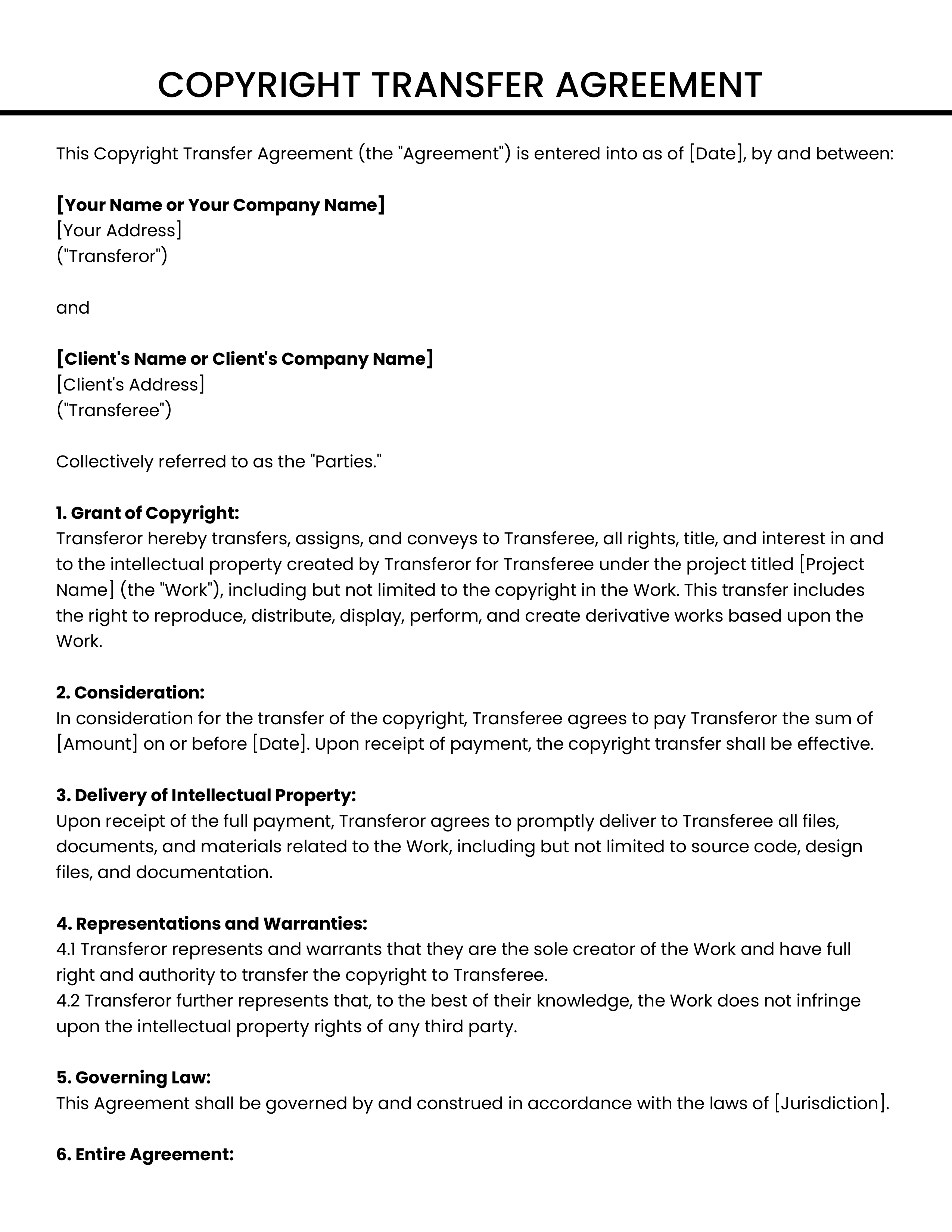 Templates For Incorrect Transfer Copyright Transfer Agreement | Medusa Store