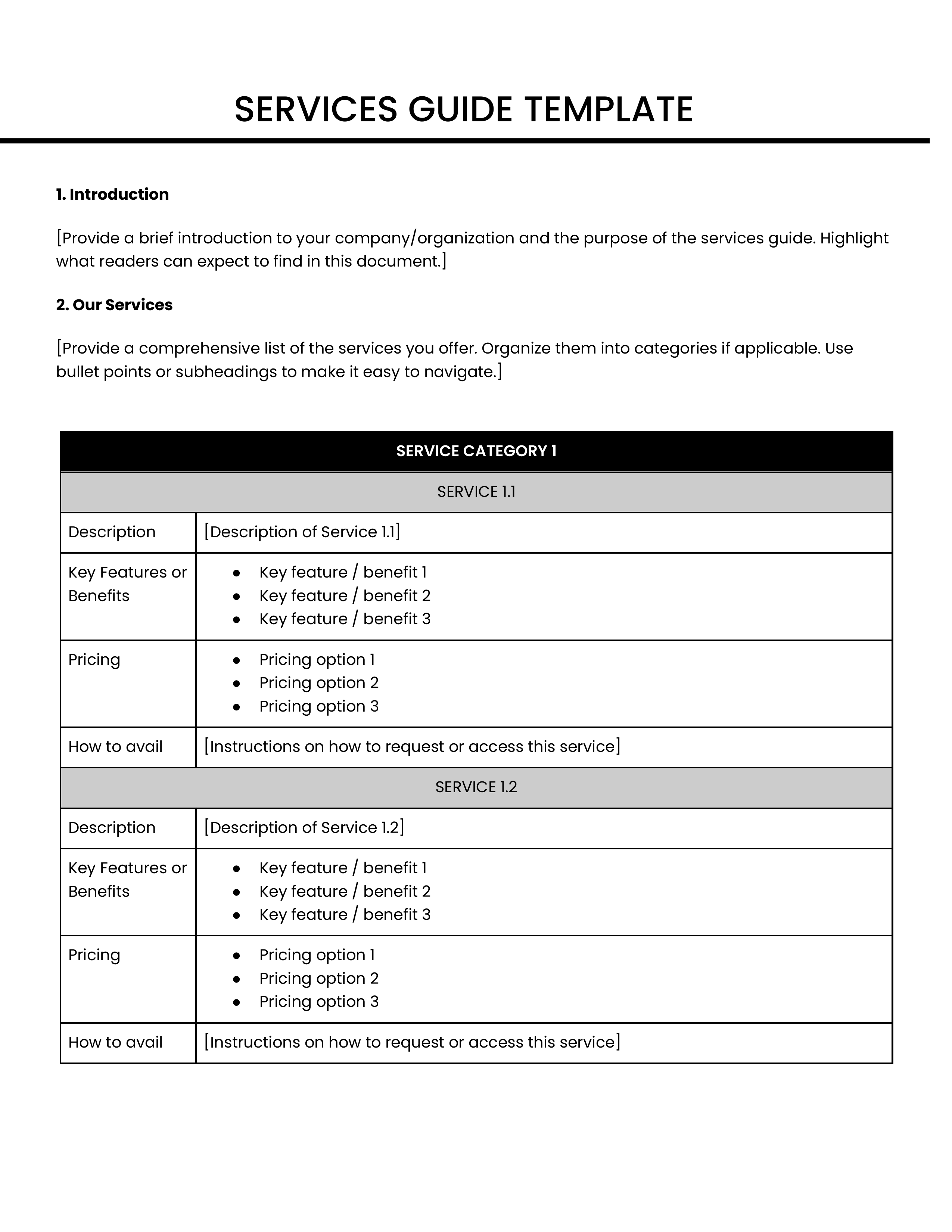 Business Service Guide Document Example Services Guide | Medusa Store