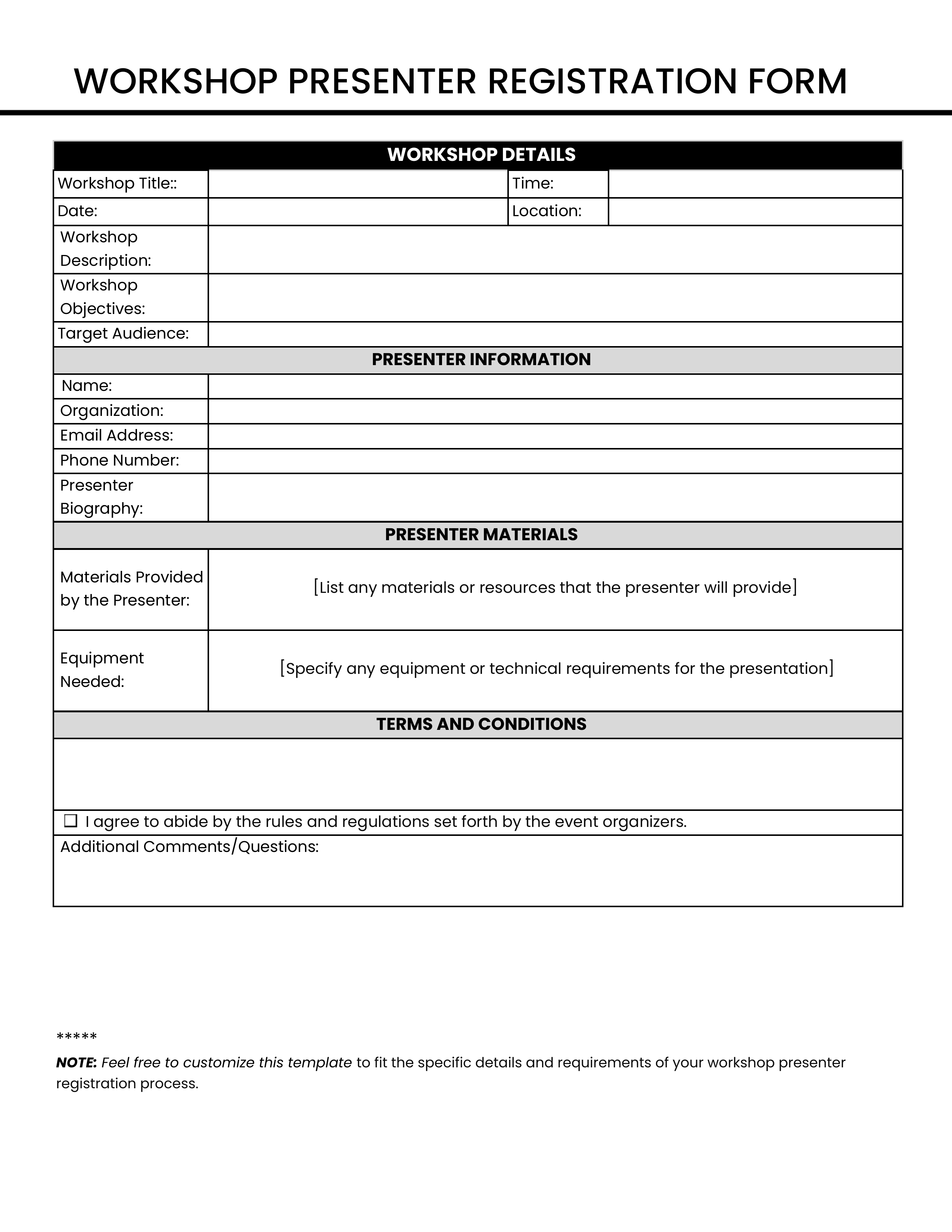 Workshop Presenter Registration Form | Medusa Store